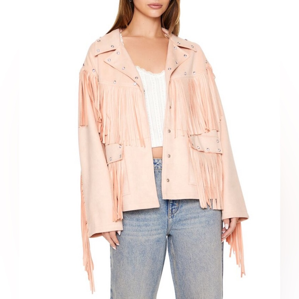 Fringe Faux Suede & Gem Jacket
